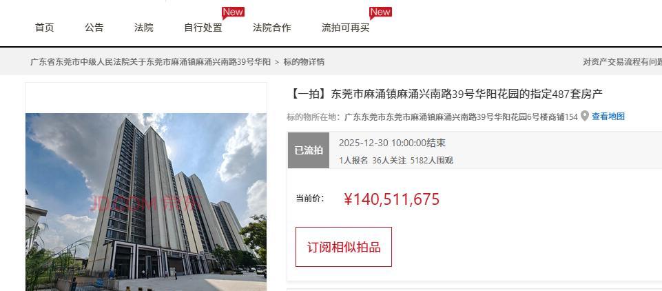 开云入口-东莞市一个小区487套房产打包拍卖，被人底价1.124亿元竞得